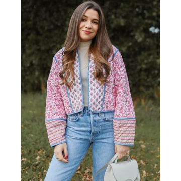 Women's Vintage Floral Quilted Puffer Jacket Reversible Boho