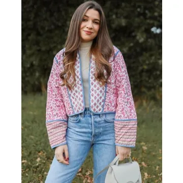 Women's Vintage Floral Quilted Puffer Jacket Reversible Boho