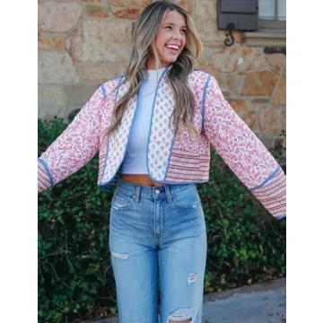 Women's Vintage Floral Quilted Puffer Jacket Reversible Boho