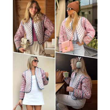 Women's Vintage Floral Quilted Puffer Jacket Reversible Boho