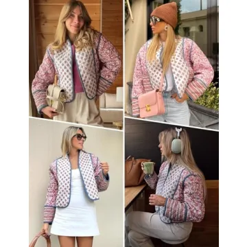 Women's Vintage Floral Quilted Puffer Jacket Reversible Boho