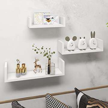 INHABIT UNION U-Shaped White Floating Shelves for Wall, Wall Shelves Set of 3, Small Wall Mounted Shelf for Bedroom, Kitchen, Bathroom and Living Room Decoration Storage