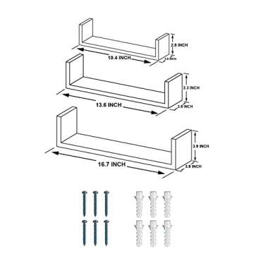 INHABIT UNION U-Shaped White Floating Shelves for Wall, Wall Shelves Set of 3, Small Wall Mounted Shelf for Bedroom, Kitchen, Bathroom and Living Room Decoration Storage