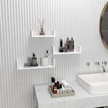 INHABIT UNION U-Shaped White Floating Shelves for Wall, Wall Shelves Set of 3, Small Wall Mounted Shelf for Bedroom, Kitchen, Bathroom and Living Room Decoration Storage