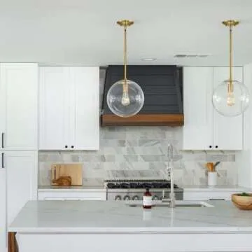 MOTINI Large Globe Pendant Light Fixture 10 Inch, Gold Brushed Brass with Clear Glass Shade, Single Ceiling Hanging Pendant Lighting for Kitchen Island Dining Room