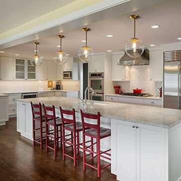 MOTINI Large Globe Pendant Light Fixture 10 Inch, Gold Brushed Brass with Clear Glass Shade, Single Ceiling Hanging Pendant Lighting for Kitchen Island Dining Room