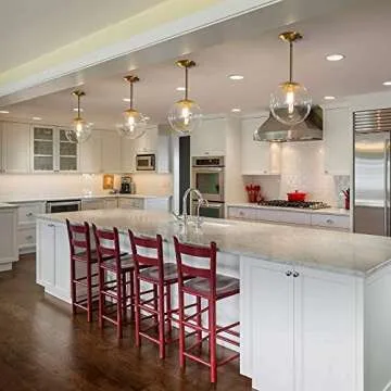 MOTINI Large Globe Pendant Light Fixture 10 Inch, Gold Brushed Brass with Clear Glass Shade, Single Ceiling Hanging Pendant Lighting for Kitchen Island Dining Room