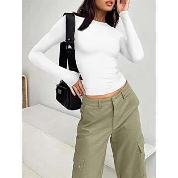 Hafailia Fitted Basic Long Sleeve Shirt Women - Skim Dupes Casual Y2K Long Sleeve Tops Crewneck Slim...