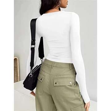 Hafailia Fitted Basic Long Sleeve Shirt Women - Skim Dupes Casual Y2K Long Sleeve Tops Crewneck Slim Fit Tshirt Tees White S