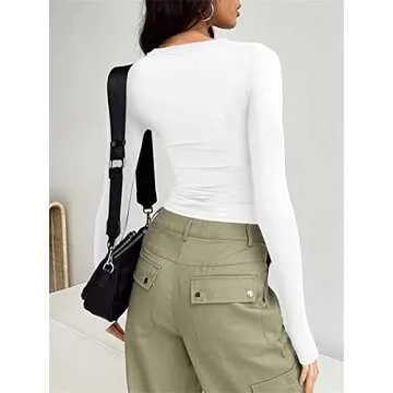 Hafailia Fitted Basic Long Sleeve Shirt Women - Skim Dupes Casual Y2K Long Sleeve Tops Crewneck Slim Fit Tshirt Tees White S