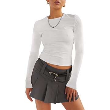Hafailia Fitted Basic Long Sleeve Shirt Women - Skim Dupes Casual Y2K Long Sleeve Tops Crewneck Slim Fit Tshirt Tees White S