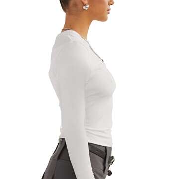 Hafailia Fitted Basic Long Sleeve Shirt Women - Skim Dupes Casual Y2K Long Sleeve Tops Crewneck Slim Fit Tshirt Tees White S