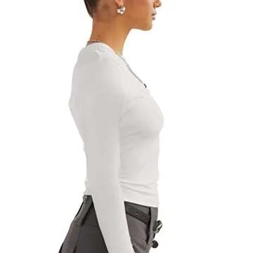 Hafailia Fitted Basic Long Sleeve Shirt Women - Skim Dupes Casual Y2K Long Sleeve Tops Crewneck Slim Fit Tshirt Tees White S