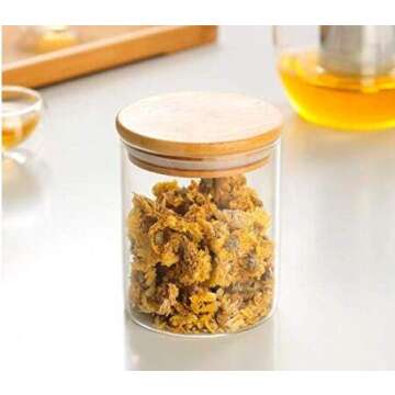2 Piece Clear Glass Canister Food Storage Jar With Airtight Wood Lids Air Tight Storage Containers for Coffee Bean Loose Leaf Tea Containers Sugar Cookies Dry Fruit Nuts Candy Jars size 250ML/8.5oz