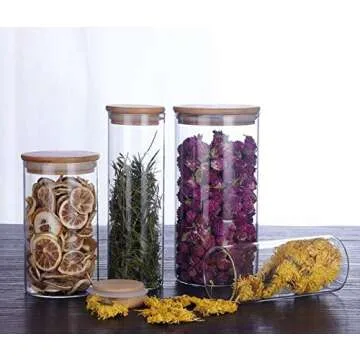 2 Piece Clear Glass Canister Food Storage Jar With Airtight Wood Lids Air Tight Storage Containers for Coffee Bean Loose Leaf Tea Containers Sugar Cookies Dry Fruit Nuts Candy Jars size 250ML/8.5oz