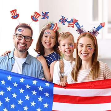 SunnyMemory 96PCS Patriotic 4th of July Decor Party Favors,4th of July Decorations,12 Headbands,12 Glasses,72 Tattoo Stickers for Fourth of July Celebrations,Independence Day Gathering,Memorial Day Commemoration,Veterans Day Honoring