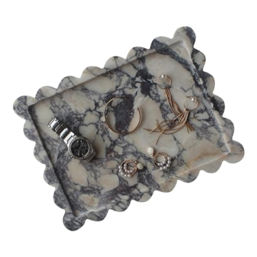 Genuine Calacatta Viola Scalloped Marble Tray 10.8"x8", Rectangle Luxury Vanity Tray for Bathroom Ki...