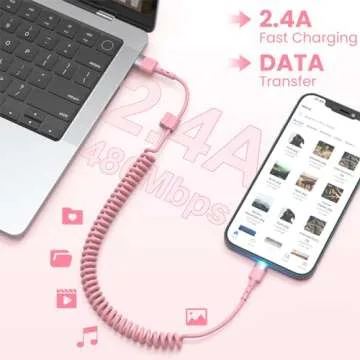 Coiled Pink iPhone Charger - Fast Charging & Cute Design