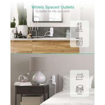 Surge Protector Outlet Extender, 9 AC Multi Plug Outlet with 3 USB Ports (2 USB C), 1080 Joules, 3-Sided Power Strip with Spaced Outlet Splitter for Home, Dorm Room Essentials