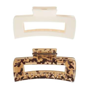 Goody SlideProof Rectangular Large Claw Clips - 2 Ct, Warm Tones, Secure Grip Hair Styling Accessori...