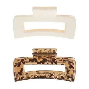 Goody SlideProof Rectangular Large Claw Clips - 2 Ct, Warm Tones, Secure Grip Hair Styling Accessori...