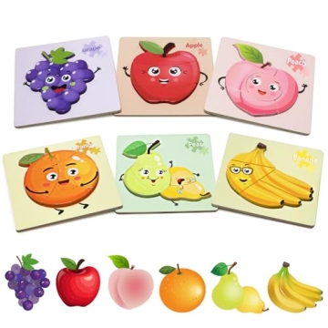 Wooden Toddler Fruit Jigsaw Puzzles - Montessori Sensory Toys for Early Learning