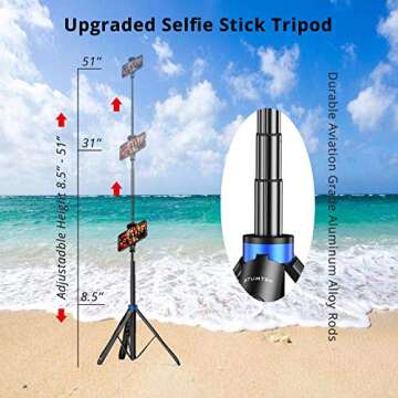 ATUMTEK 51" Selfie Stick Tripod, All in One Extendable Phone Tripod Stand with Bluetooth Remote 360?...