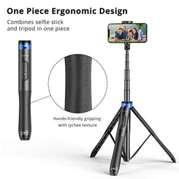 ATUMTEK 51" Selfie Stick Tripod, All in One Extendable Phone Tripod Stand with Bluetooth Remote 360° Rotation for iPhone and Android Phone Selfies, Video Recording, Vlogging, Live Streaming, Blue