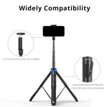 ATUMTEK 51" Selfie Stick Tripod, All in One Extendable Phone Tripod Stand with Bluetooth Remote 360° Rotation for iPhone and Android Phone Selfies, Video Recording, Vlogging, Live Streaming, Blue