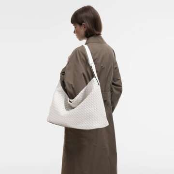 JINMANXUE Women Boston Bag Woven Vegan Leather Handbags Female Satchel Messenger Bag Fashion Shoulde...