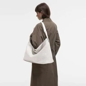 JINMANXUE Women Boston Bag Woven Vegan Leather Handbags Female Satchel Messenger Bag Fashion Shoulde...