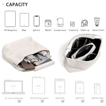 JINMANXUE Women Boston Bag Woven Vegan Leather Handbags Female Satchel Messenger Bag Fashion Shoulder Bag Casual Hobo (Off white)