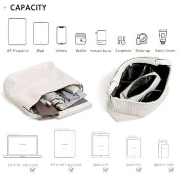 JINMANXUE Women Boston Bag Woven Vegan Leather Handbags Female Satchel Messenger Bag Fashion Shoulder Bag Casual Hobo (Off white)