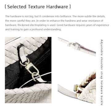 JINMANXUE Women Boston Bag Woven Vegan Leather Handbags Female Satchel Messenger Bag Fashion Shoulder Bag Casual Hobo (Off white)