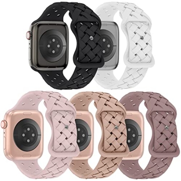 Arctime 5 Pack Soft Silicone Bands Compatible with Apple Watch Band 38mm 40mm 41mm 42mm 44mm 45mm 46...