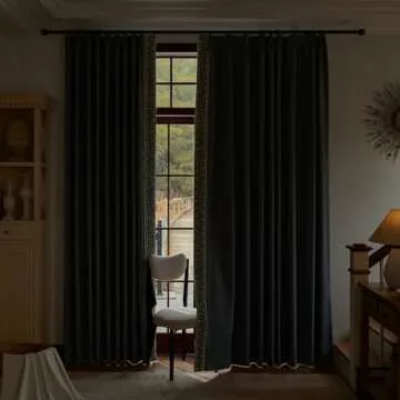 VisionaryHomeDesign Grey Pinch Pleat Linen Room Darkening Curtain Elegant Embroidery Luxury Window Curtain,for Bedroom Living Room Club Theater Patio Door (50‘’W x 108‘’L(Set of 2))