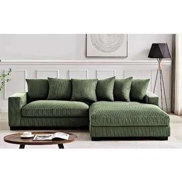 Container Furniture Direct Luxe Oversized Two-Piece Right Facing Sectional Couches for Living Room, 102.4-Inch L Shaped Sofa with Chaise, Upholstered with Corduroy Fabric, Dark Green