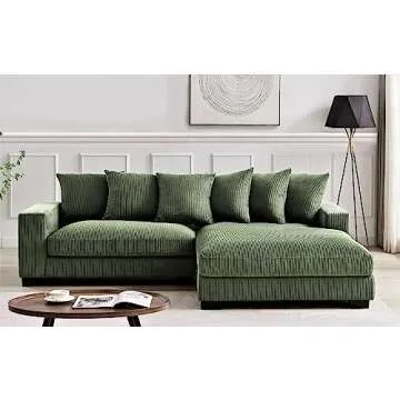Container Furniture Direct Luxe Oversized Two-Piece Right Facing Sectional Couches for Living Room, 102.4-Inch L Shaped Sofa with Chaise, Upholstered with Corduroy Fabric, Dark Green