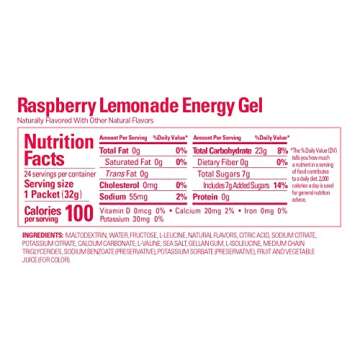 GU Energy Original Sports Nutrition Energy Gel, 8-Count, Vegan, Gluten-Free, Kosher, and Dairy-Free On-The-Go Energy for Any Workout, Raspberry Lemonade