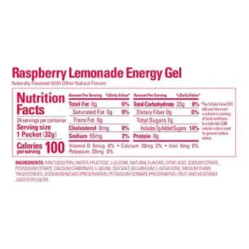 GU Energy Original Sports Nutrition Energy Gel, 8-Count, Vegan, Gluten-Free, Kosher, and Dairy-Free On-The-Go Energy for Any Workout, Raspberry Lemonade