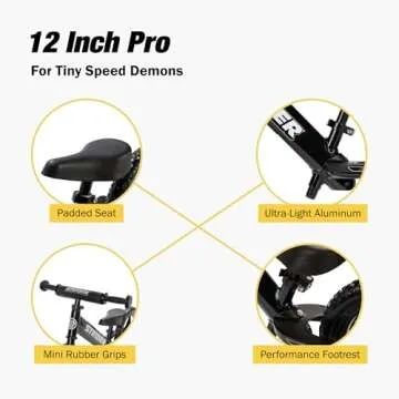 Strider 12" Pro Bike, Black Pearl - No Pedal Balance Bicycle for Kids 1 to 4 Years - Includes Safety Pad, Padded Seat, Mini Grips & Flat-Free Tires - Tool Free