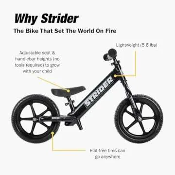 Strider 12" Pro Bike, Black Pearl - No Pedal Balance Bicycle for Kids 1 to 4 Years - Includes Safety Pad, Padded Seat, Mini Grips & Flat-Free Tires - Tool Free