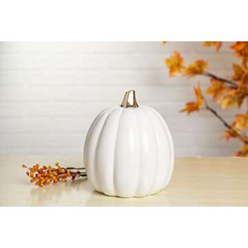 Pearhead White Ceramic Pumpkin, Home Fall Décor, Modern Holiday Home Decor, Trendy Halloween Decorations, White