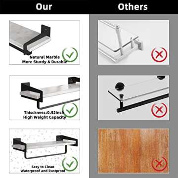 XZHXFX Marble Bathroom Shelf with Towel Bar, 16" Metal Modern Floating Shelf Wall Mount for Bathroom Wall Shelf(Black)