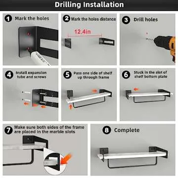 XZHXFX Marble Bathroom Shelf with Towel Bar, 16" Metal Modern Floating Shelf Wall Mount for Bathroom Wall Shelf(Black)