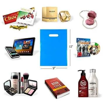 9x12 Glossy Merchandise , Retail Shopping Bags with Handle, Gift Bags, Best Colors-Royal Blue, Pink and Teal. Small Size. Environmentally Responsible 100% Recyclable,150 Pack. Mr.Lordbag