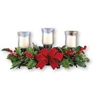 Collections Etc Holly Candle Holder Christmas Centerpiece