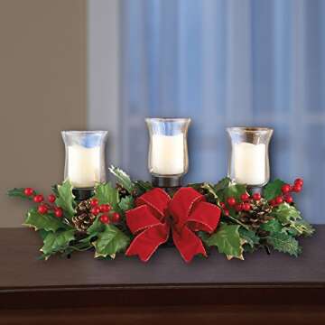 Collections Etc Holly Candle Holder Christmas Centerpiece