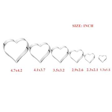 Heart Cookie Cutter Set in 6 Graduated Stainless Steel Sizes