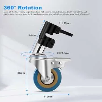 Soonpho Adjustable 10ft/3.3m Heavy Duty Light Stand with Boom Arm and Wheels,100% Stainless Steel Reflector C-Stand with Grip Head & Sandbag &Clamps,for Studio Video Reflector,Monolight,Softboxes